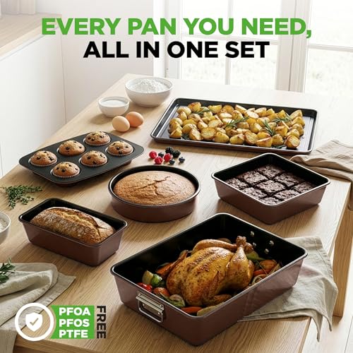 Nonstick Stackable Bakeware Set Brown 8-Piece Oven Safe Baking Tray