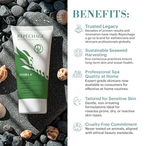 Repechage Hydra 4 Cleanser for Sensitive Skin ? Gentle Daily Facial Cleanser with Seaweed Extracts, Coconut & Olive Oils, Lactic Acid for Light Exfoliation & Removes Makeup, Balances Skin, 177mL / 6oz