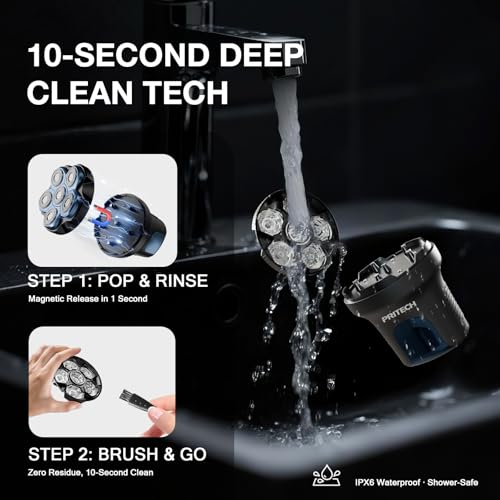 PRITECH Electric Head Shaver for Bald Men - Blue, 6 Floating Rotary Heads, Waterproof & Cordless