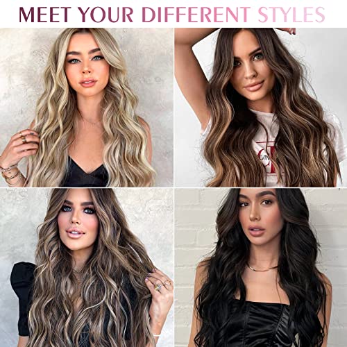 Clip in Hair Extensions - Human Hair, 20 Inch Honey Blonde with Bleach Blonde - 7 Pcs