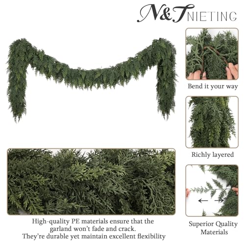 Green 6FT Cedar Garland Set - 4PCS Real Touch Christmas Decorations