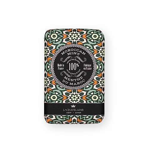 La Chatelaine Luxury Bar Soap Trio Gift Set Tin | Made in France | Natural and Organic | Shea Butter Formula | 3 x 8.8 oz / 250g - Gray Mosaic Soap Trio (Moroccan Mint, Vetiver Cedar, Bourbon Vanilla)