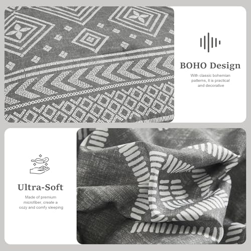 Yiran King Size Boho Aztec Comforter Set - 7 Piece Bed in a Bag, Grey