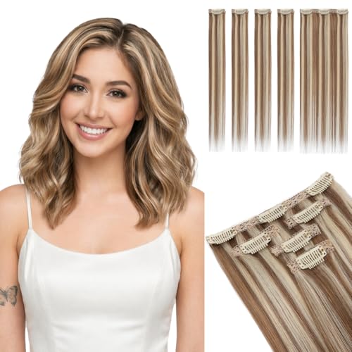 Human Hair Clip-In Extensions 14 Inch #6P613 | Seamless, Reusable & Easy to Style