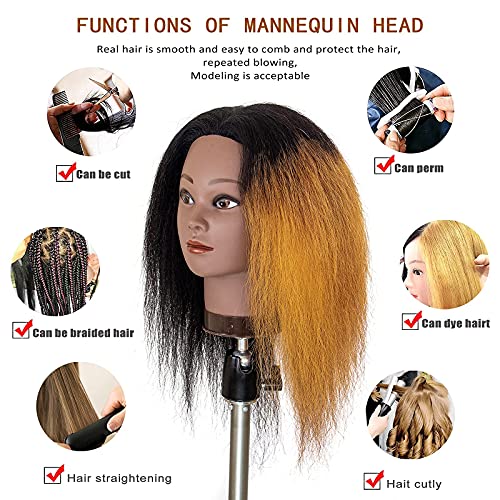 16 Inch Human Hair Mannequin Head for Hair Styling & Training - Black - Pack of 1
