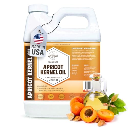 Organic Apricot Kernel Oil - Cold Pressed, Unrefined, 32 Oz for Skin Hair & Massage