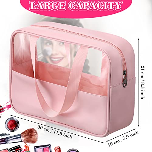 Reginary Pink Large Clear Makeup Bags Set - Travel Toiletry Organizer with Handle Strap, Waterproof Cosmetic Storage, 6 Pieces