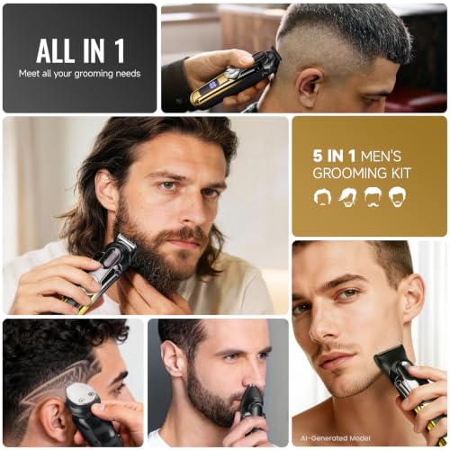 BEAUTYCARE 5-in-1 Men Grooming Kit with Zero-Gapped T-Blade, Cordless & Waterproof