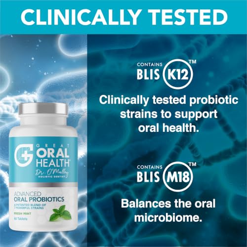 Great Oral Health Mint Oral Probiotics for Bad Breath - 60 Chewable Tablets, Dentist Formulated