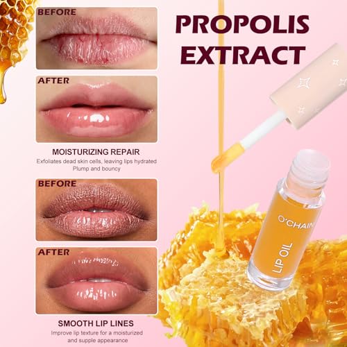 O'CHAIN 12 Colors Lip Oil Set with Portable Keychain, High Shine & Moisturizing, Long Lasting Wear, Deep Hydrating Nourishing Lip Care and Repair Kit for Women and Girls