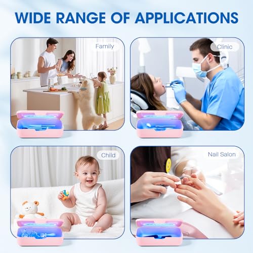 Pink Portable UV Nail Tool Cleaner Box with Blue Light – Rechargeable & Auto Shut-Off