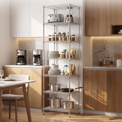 Heavy Duty 7-Tier Wire Shelving Unit - 18x18x72 Inches Chrome Adjustable Storage Rack