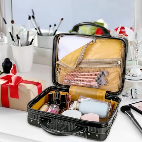 14 Inch Hard Shell Makeup Case Black Portable Travel Cosmetic Suitcase