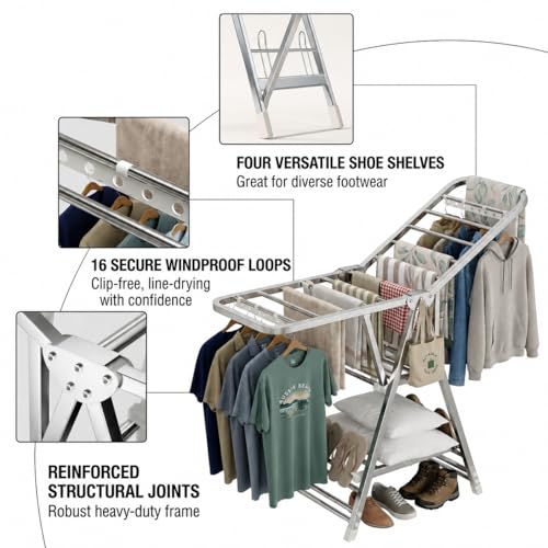 Heavy Duty Stainless Steel Clothes Drying Rack - 71 Inch Foldable Laundry Organizer with Wheels