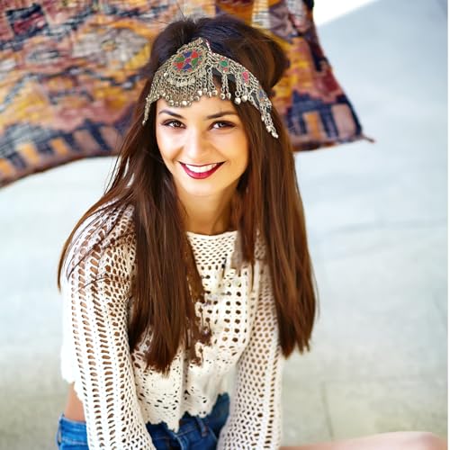 Duel On Jewel Afghan Tribal Headpiece for Women - Festival & Cultural Costume Accessory