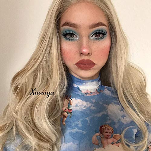 Wigs Piano Color Highlight Golden Hair Mixed White Blonde Synthetic Lace Front Wig - Gold Variation