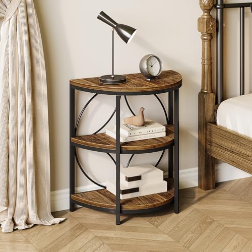 LITTLE TREE Brown Half Moon End Table with 3 Tiers | Rustic Coffee & Bedside Side Table