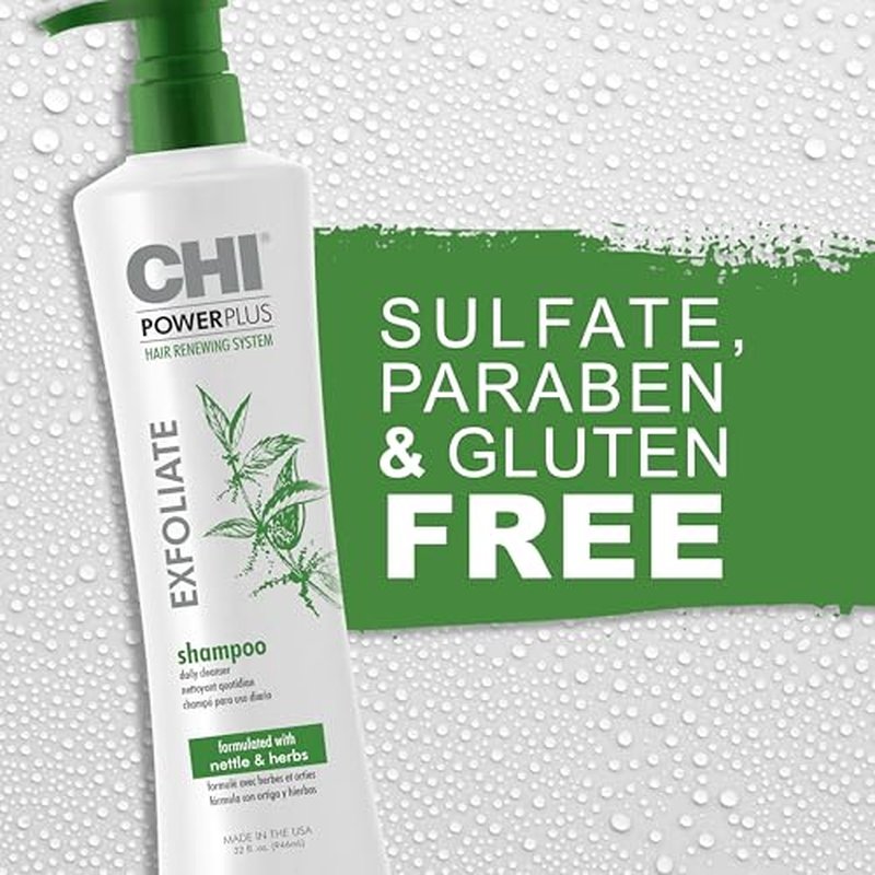 CHI PowerPlus Exfoliating Shampoo, Hair Renewal System For A Healthy Scalp, Delivers Weightless Shine, For Versatile Styling & All Hair Types