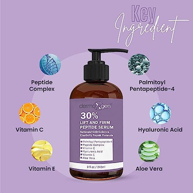 Lift & Firm 30% Peptide Serum for Face ? Anti-Aging Serum with Vitamin C, E, Matrixyl 3000, Aloe Vera & Hyaluronic Acid ? Multi-Peptide Formula to Lift, Firm & Rejuvenate Skin (8 fl oz)