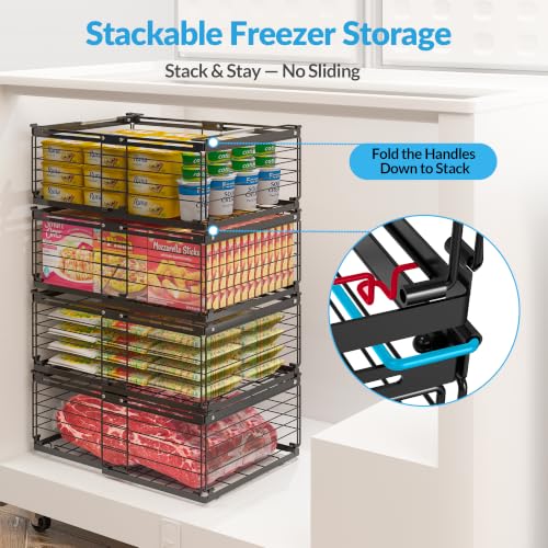 4 Pack Expandable Freezer Basket Organizer - Stackable Wire Storage Bins for Chest Freezers