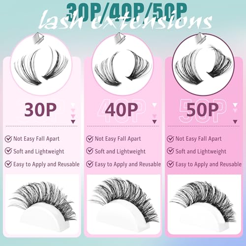 Natural Lash Clusters 8-16MM Wispy Lash Extensions 30D+40D+50D Cluster Eyelash Extensions 360Pcs Wispy Individual Eyelashes by Geeneiya