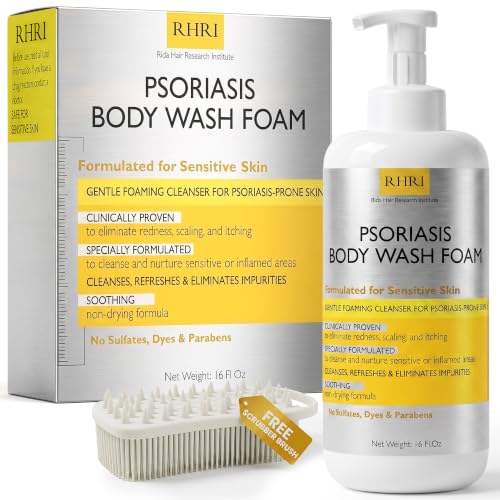 Psoriasis Body Wash with Scrubber - Gentle Foaming Cleanser for Sensitive Skin