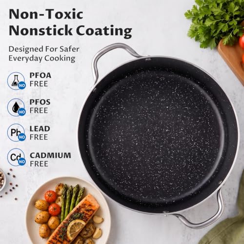 BEZIA 12 Quart Nonstick Stock Pot with Lid - Large Induction Cooking Pot