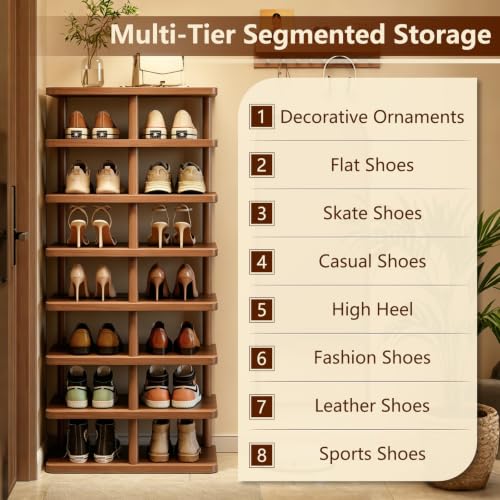 Vertical Shoe Rack 8 Tiers Tall Shoe Shelf for Closet Entryway Space Saving