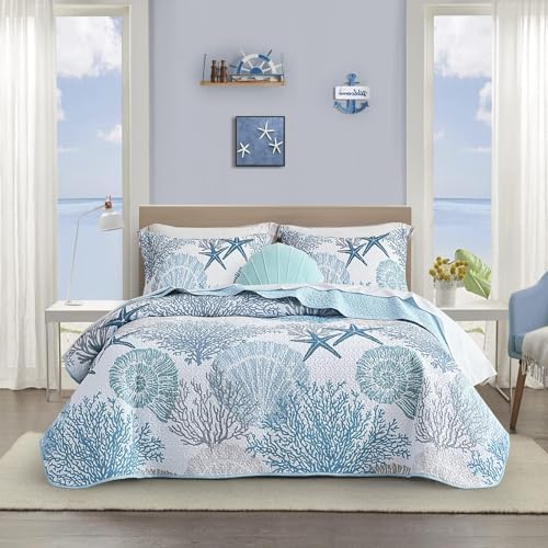 Coastal King Size Quilt Set - Beach Pattern 3-Piece Bedding Set - Coastal1 Variation