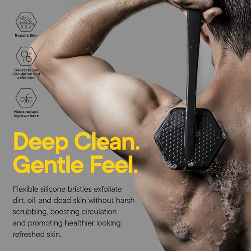 TOOLETRIES Charcoal Silicone Back Scrubber for Shower - Body Exfoliating Brush