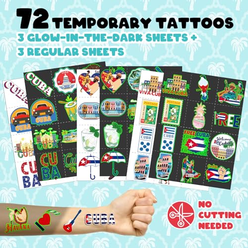 96 PCS Cuba Party Favors Set ? 72 Pre-Cut Temporary Tattoos & 24 Slap Bracelets, Perfect for Havana Nights, Cultural Festivals & Travel-Themed Celebrations