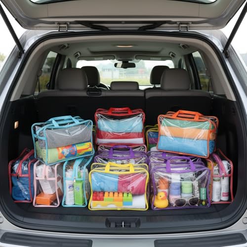 Kacctyen 24 Pcs Large Storage Bags, Reusable PVC Clear Makeup Bag Bulk Waterproof PVC Clear Plastic Toiletry Bag Organizing Cosmetic Clothes Tote Pouch for Travel Women Men(Colorful)