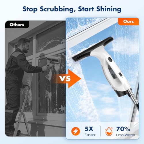 Cordless Window Vacuum Squeegee with Extendable Pole, 2200mAh Battery, 11-Inch Silicone Blade