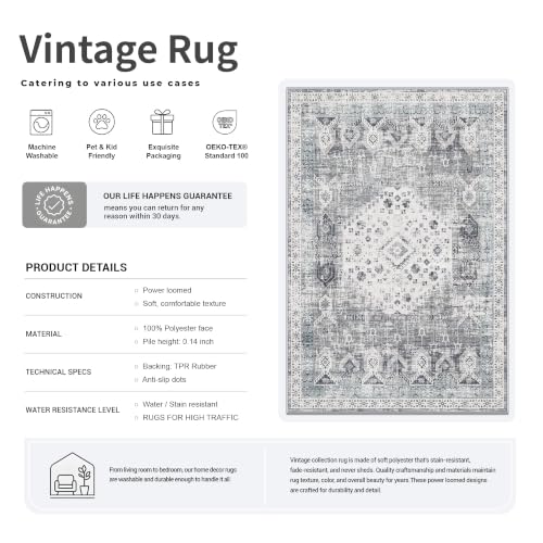 Grey 3' x 25' Washable Hallway Runner Rug - Non Slip, Stain Resistant, Extra Long Indoor Carpet