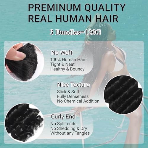 Seveco Deep Wave Braiding Human Hair - 22 Inch Virgin Curly Bundles, Knotless Boho Braids, 120g