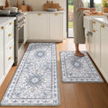 Tubeamin Blue Grey 2-Piece Boho Kitchen Mat Set 23.6x39 + 23.6x59 Inches Anti-Fatigue Waterproof Non-Slip Floor Rugs
