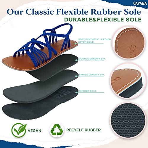 Royal Blue Woven Women's Flat Sandals - Boho Strappy Rope Beach Shoes, Summer Casual Flats for Teen Girls