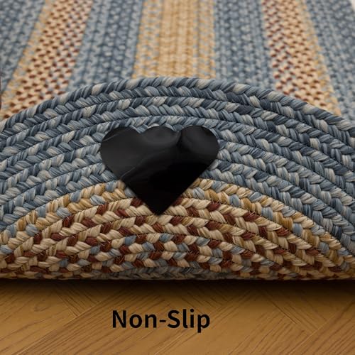 Oval Braided Area Rug 3x5 ft Farmhouse Kitchen Mat Natural Rust Blue