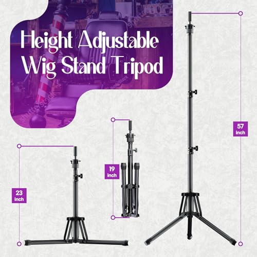 Black Mannequin Head Stand with Adjustable Height & Foldable Tripod
