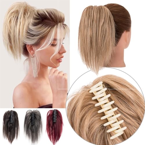 Hair Bun, Clip-in Hair Extensions 12in - Synthetic Chignon Ponytail Scrunchies for Women,for Daily Wear(Brown gold varietal)
