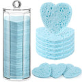 Heart-Shaped Compressed Facial Sponges Set - Light Blue, 120 Pcs with Storage