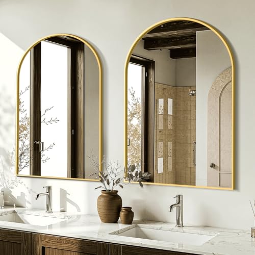 AMOISE Gold Arched Wall Mirror 30x20 Inches, Pack of 2 - Elegant Bathroom Vanity Decor