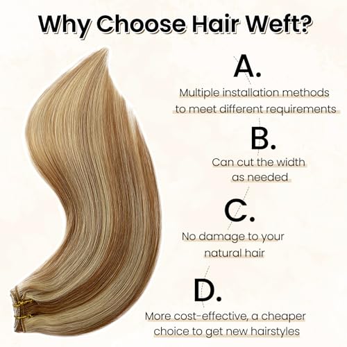 Human Hair Sew-In Extensions 12 Inch Blonde Highlight Remy Weft Full Head