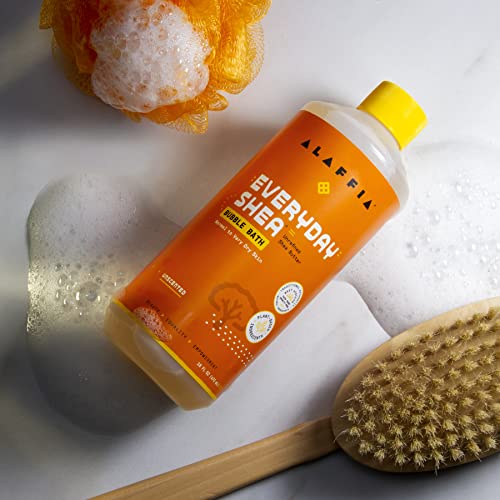 Alaffia Everyday Shea Bubble Bath, Soothing Support for Deep Relaxation and Soft Moisturized Skin, Made with Fair Trade Shea Butter, Cruelty Free, No Parabens, Vegan, Unscented, 16 Fl Oz