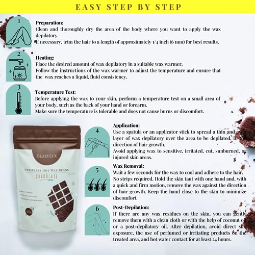 Wax Beads for Hair Removal - Chocolate 500g/17.6 Ounce, stripless hard Wax Beans for Brazilian Bikini, Face, Eyebrows, Underarms, Arms, Chest, Back, Legs (Chocolate, 17.6 Ounce)