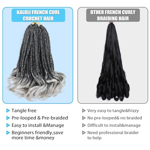Kaluli 10 Inch Grey Crochet Hair for Black Women - 7 Packs French Curl Braids, Pre-Looped Goddess Box Braids