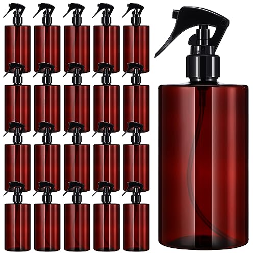 20 Pack 16oz Amber Spray Bottles with Trigger - Refillable Plastic for Home & Beauty