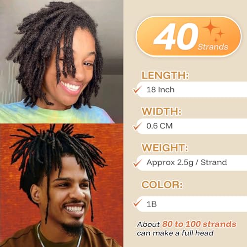 18 Inch Human Hair Loc Extensions - 40 Strands, Handmade Dreadlocks, Variation 1b / 18 Inch-40s