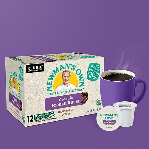Newman's Own Organic French Roast K-Cup Coffee Pods 12-Count Pack of 6, Dark Roast