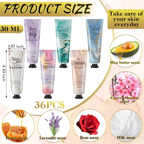 36pcs Employee Appreciation Team Gifts Bulk Travel Size Hand Cream Inspirational Thank You Gifts for Women Dry Skin Hand Lotion Bulk for Teachers Day Christmas Staff Employees Coworkers Women